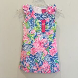Lilly Pulitzer Dress Girls 7 Pink Floral Mini Steffi Shift Lined Party Event NEW